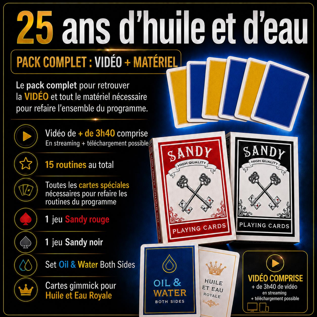 Pack complet 25 ans d'huile et d'eau avec la vidéo et le matériel